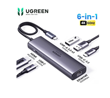 Hub USB Type-C 6 in 1 HDMI 4K@60Hz, Hub USB 3.0, Lan, PD 100W Ugreen 45000 cao cấp