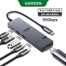 Hub Usb type C 6 in 1 Revodok sang Display Port 4K@60Hz, USB-C 2, USB -A 2, PD100W Ugreen 75244