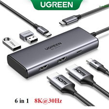 Hub USB Type-C 6 trong 1 ra HDMI 8K@30Hz, USB Type-C, USB-A 3.0, Sạc PD 100W Ugreen 15852 cao cấp