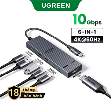 Hub Usb type C Revodok 6 in 1 HDMI 4K@60hz, 2 USB-A 3.2 10Gb, 2USB-C 3.2 10Gb, 1 PD100W Ugreen 45363