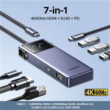 Hub USB Type-C Robogan 7 in 1 ra HDMI 4K@60hz, USB, Lan 1Gbps, Sạc PD 100W Ugreen 45155