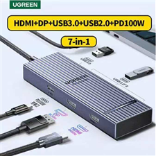 Hub USB Type C to HDMI 4K@60Hz, DP 8K@30Hz, 1USB-A 5Gbps, 3USB A- 480Mbps, 1 PD100W Ugreen 55610