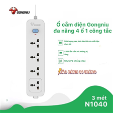 N1040 Ổ cắm điện 4 ổ đa năng, 1 công tắc, Gongniu 3M - 5M