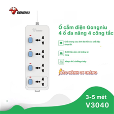 N3040 Ổ cắm điện 4 ổ đa năng, 4 công tắc, 3m Gongniu - 3M - 5M