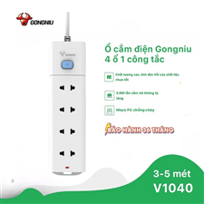 V1040 Ổ cắm điện Gongniu 4 ổ 2 chấu 1 công tắc - 3M - 5M