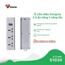 S1030 Ổ cắm điện chống sét 3 ổ đa năng, 1 công tắc, Gongniu 3M - 5M