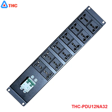 Thanh nguồn PDU 12 ổ cắm 3 chấu đa năng công suất 20A, MCB 2P 32A lắp rack THC-PDU12NA32