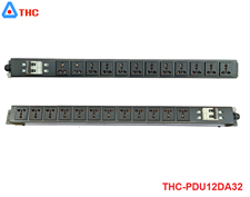 Thanh nguồn PDU 12 ổ cắm 3 chấu đa năng lắp dọc tủ 20U, MCB 2P 32A THC-PDU12DA32