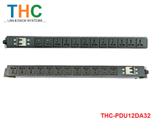 Thanh nguồn PDU 12 ổ cắm 3 chấu đa năng lắp dọc tủ 20U, MCB 2P 32A THC-PDU12DA32