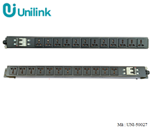 Thanh nguồn PDU 12 ổ cắm 3 chấu đa năng lắp dọc tủ 20U, MCB 2P 32A UNI-50027 Unilink