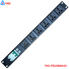 Thanh nguồn PDU 6 ổ cắm 3 chấu đa năng công suất 20A, MCB 2P 32A lắp rack THC-PDU06NA32