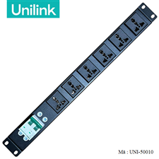 Thanh nguồn PDU 6 ổ cắm 3 chấu đa năng công suất 20A, MCB 2P 32A lắp rack UNI-50010