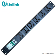 Thanh nguồn PDU 6 ổ cắm 3 chấu đa năng công suất 20A, MCB 2P 32A lắp rack UNI-50010 Unilink
