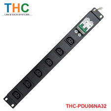 Thanh nguồn PDU 6 ổ cắm C13 lắp tủ Rack 19 inch, MCB 2P 32A THC-PDU06NA32