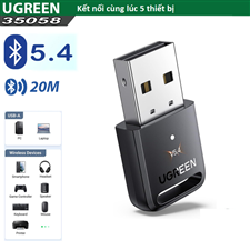 Thiêt bị USB Bluetooth v5.4 Ugreen 35058 CM748 kết nối cùng lúc 5 thiết bị cao cấp