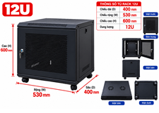 Tủ mạng 12U rộng 530mm -cao 600- sâu 400 mm HY-N12U cao cấp