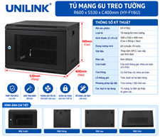 Tủ mạng 6U-D400 (dài 530 x cao 300 x  sâu 400) HY-N6U-02 cao cấp