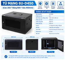 Tủ mạng 6U-D450 ( Cao 350* Rộng 600* Sâu 450mm) cao cấp