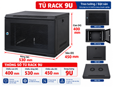 Tủ mạng cao cấp 9U-D400 (dài 530mm* sâu 450mm* cao 400 mm) HY-N9U cao cấp