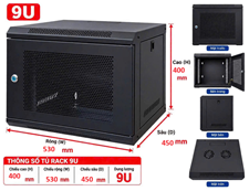 Tủ mạng cao cấp 9U (dài 530mm* sâu 450mm* cao 400 mm) HY-N9U cao cấp