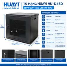 Tủ mạng HUAYI 9U-D450 (600*500*450) UNI-HY-H9U cao cấp