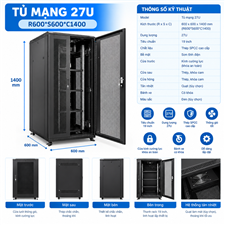 Tủ rack, Tủ mạng 27U R600*S600*C1400 HY-C6627 cao cấp
