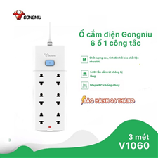 V1060 Ổ Cắm Điện Gongniu 6 Ổ 2 chấu 1 Công tắc - 3M - 5M