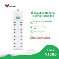 V1080 Ổ cắm điện Gongniu 8 ổ 2 chấu 1 công tắc - 3M -5M
