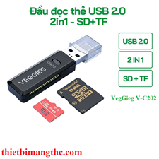 VegGieg V-C202 Đầu đọc thẻ USB2.0 2 trong 1 SD+TF cao cấp