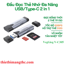 VegGieg V-C305 Đầu Đọc Thẻ Nhớ Đa Năng USB/TypeC 2in1 cao cấp