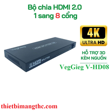 VegGieg V-HD08 Bộ chia HDMI 1 ra 8 cổng chính hãng